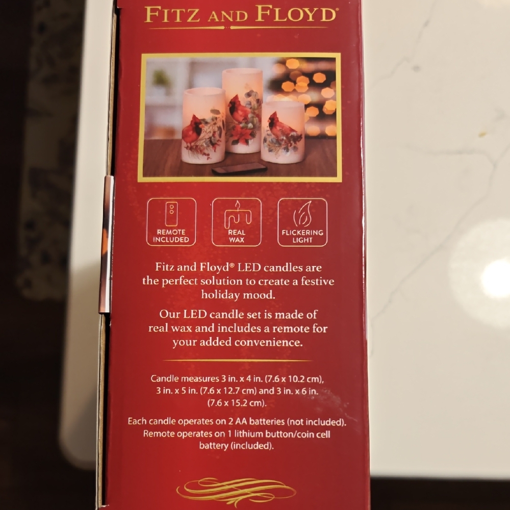 Fitz and Floyd Cardinal LED Candle Set with Red and White Accents - Picture 2 of 6